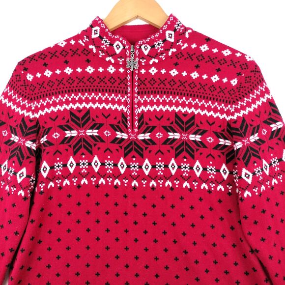 Breckenridge Sweater Womens Petite XL Red 1/4 Zip Fair Isle Holiday Christmas - Picture 2 of 13